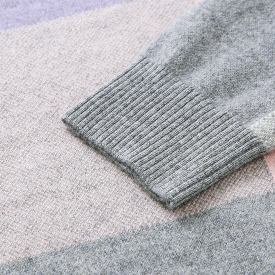 COMOBOCA 100% Cashmere Women's Color Block Plaid Sweater