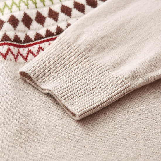 COMOBOCA 100% Wool Women's Geometric Fair Isle Knit Sweater
