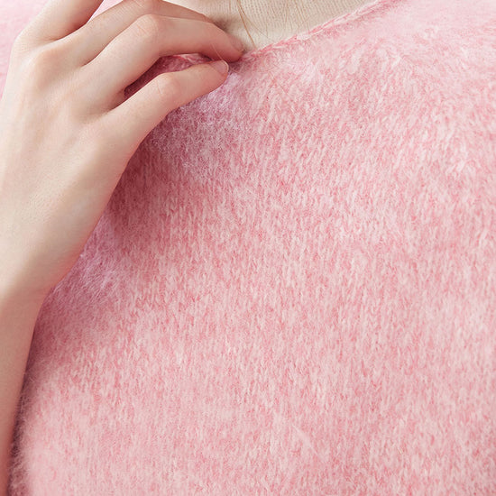 COMOBOCA 100% Wool Women's Fuzzy Round Neck Sweater