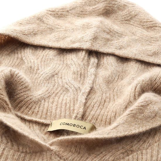 COMOBOCA 100% Cashmere Women's Cable Knit Hooded Sweater