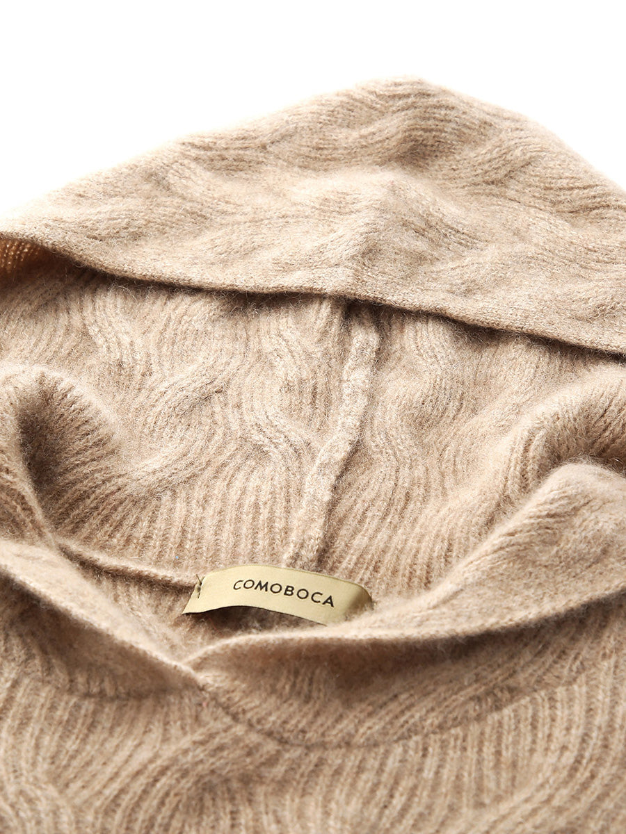 COMOBOCA 100% Cashmere Women's Cable Knit Hooded Sweater