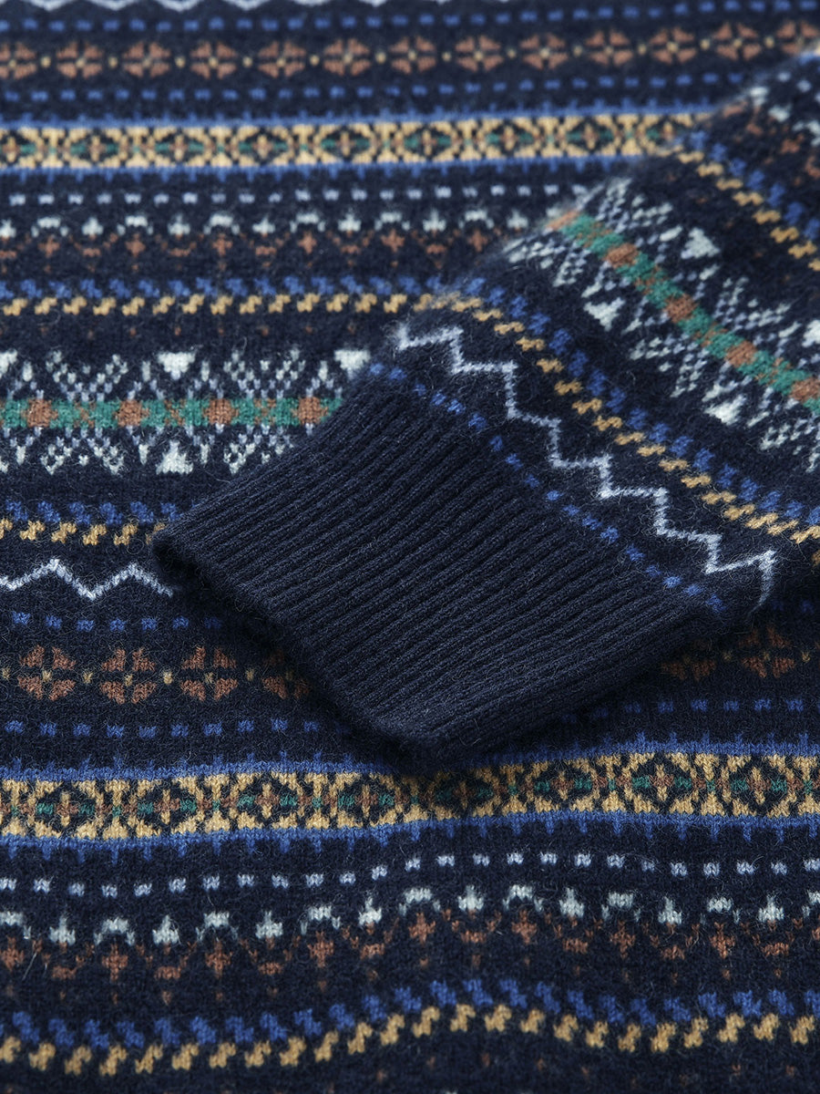 COMOBOCA 100% Cashmere Women's Fair Isle Turtleneck Sweater