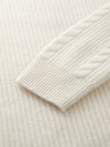 COMOBOCA 100% Cashmere Women's Cable Half Zip Striped Collar Sweater