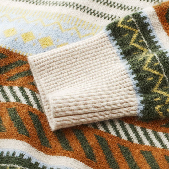 COMOBOCA 100% Cashmere Women's Fair Isle Round Neck Sweater