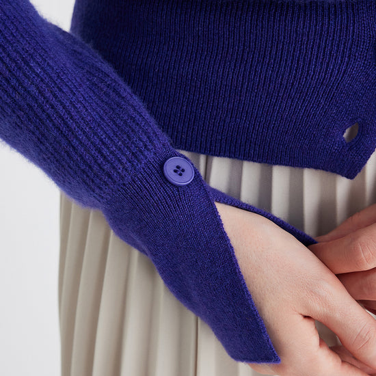 COMOBOCA 100% Cashmere Women's Round Neck Button Ribbed Knit Sweater