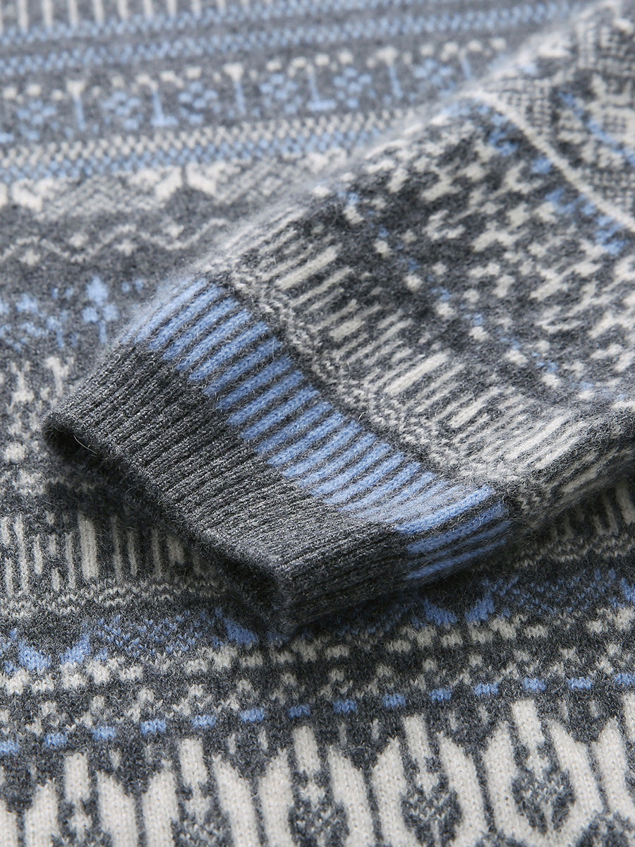 COMOBOCA 100% Cashmere Women's Fair Isle Round Neck Sweater