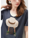 Women's mulberry Silk Knit Top with Patterned Jacquard & U-Neck