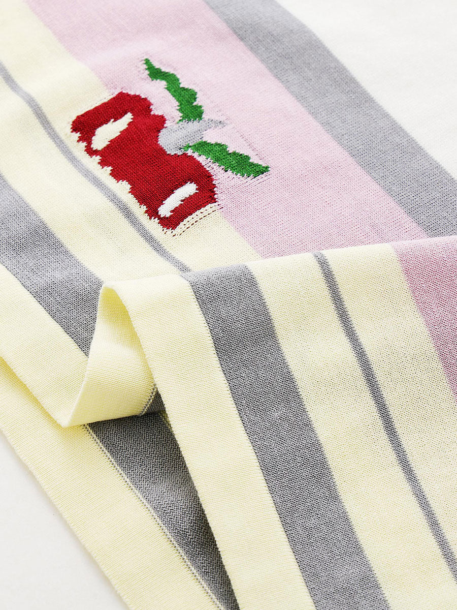 COMOBOCA Women's Farm Scene Striped Knit T-Shirt