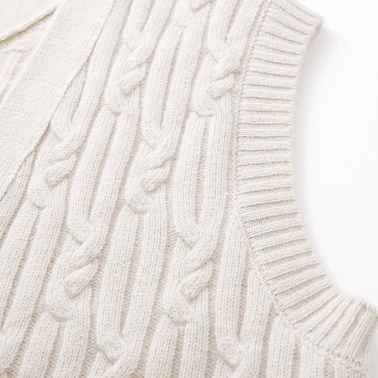 COMOBOCA 100% Wool Women's Cable Knit Button-Front Vest