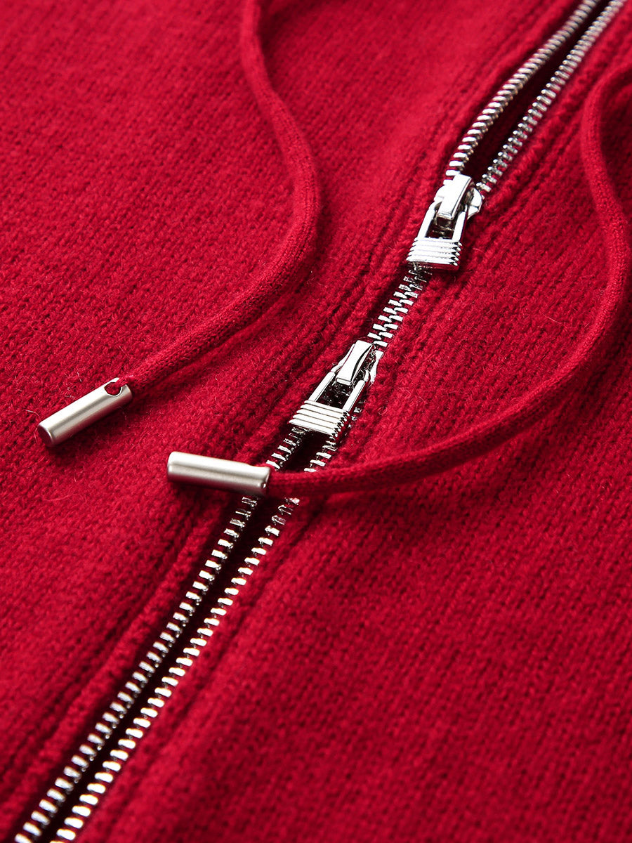 COMOBOCA 100% Cashmere Women's Knit Zip Cardigan Hoodie