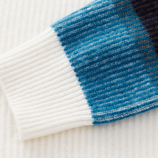 COMOBOCA 100% Cashmere Women's Striped Round Neck Sweater