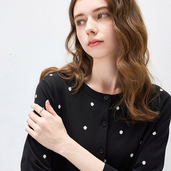 COMOBOCA Women's Lyocell Polka Dot Knit Cardigan