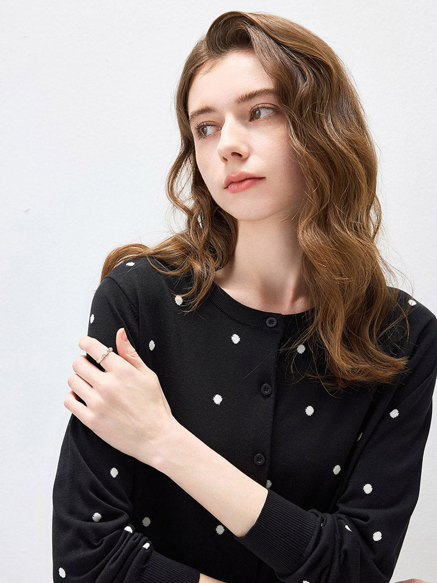 COMOBOCA Women's Lyocell Polka Dot Knit Cardigan