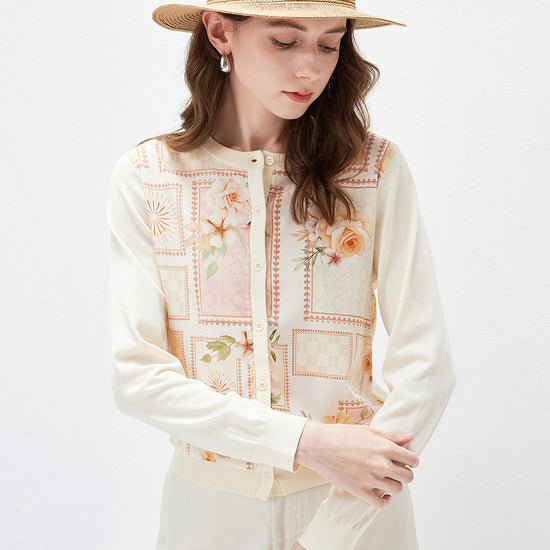 COMOBOCA Women's Printed Panel Knit Cardigan