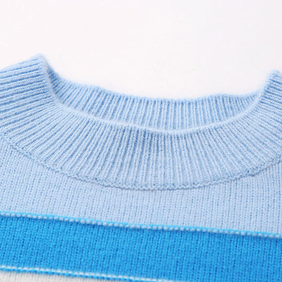 COMOBOCA 100% Wool Kids' Geometric Color Block Striped Knit Sweater