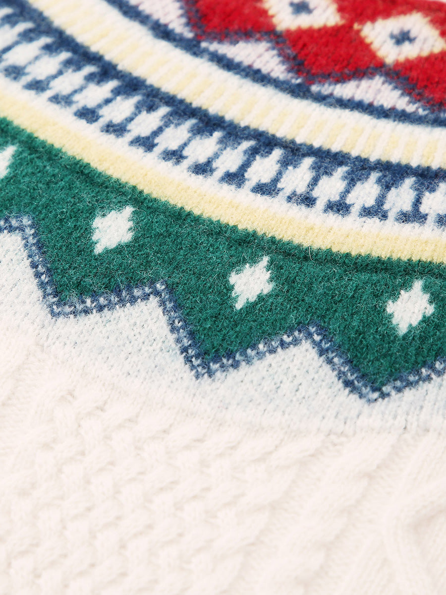 COMOBOCA 100% Wool Kids' Vintage Fair Isle Knit Sweater