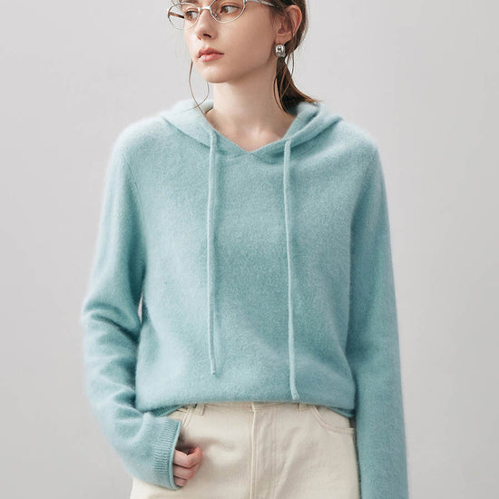 COMOBOCA Moonlight Green Women's Wool Fuzzy Hooded Sweater