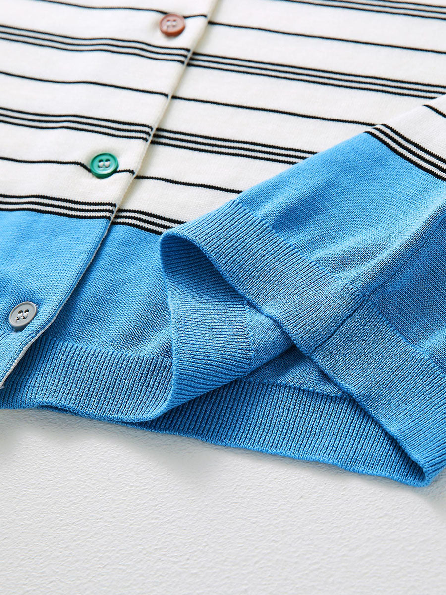 COMOBOCA Women's Striped Color Block Button Front Cardigan