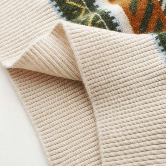 COMOBOCA 100% Cashmere Women's Fair Isle Round Neck Sweater