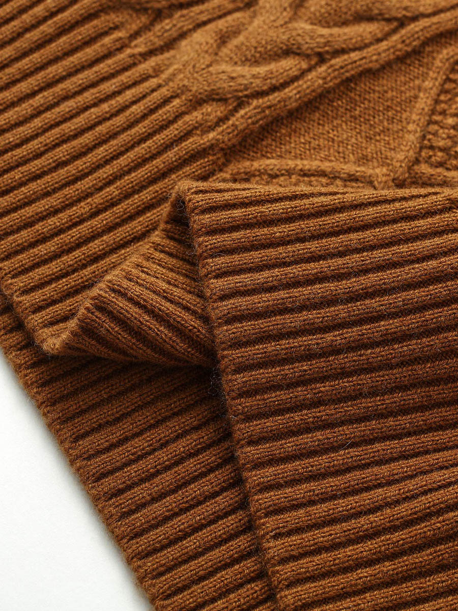 COMOBOCA 100% Wool Women's V-Neck Cable Knit Sweater