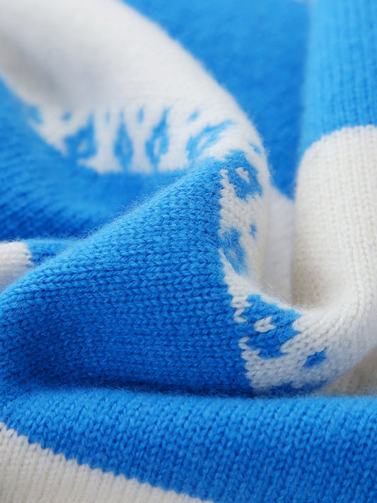 COMOBOCA 100% Wool Kids' Striped Nordic Pattern Knit Sweater