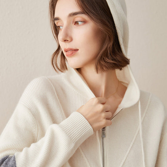 COMOBOCA 100% Cashmere Women's Half Zip Sweater Knit Hoodie