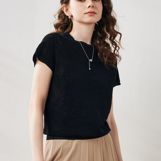 COMOBOCA Women's Lace Patterned Knit T-Shirt