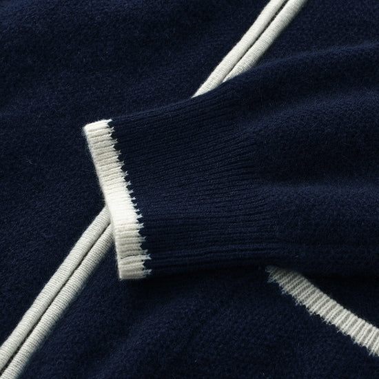 COMOBOCA 100% Cashmere Women's Contrast Collar Double Zip Cardigan
