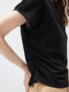 COMOBOCA Women's Side Ruched Mock Neck Knit T-Shirt
