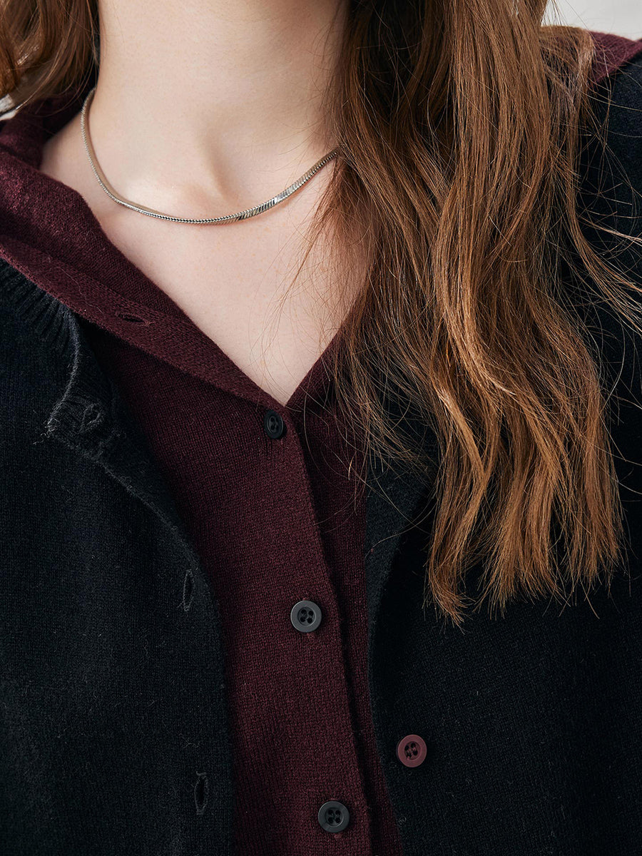 COMOBOCA 100% Wool Women's Contrast Button Down Hoodie