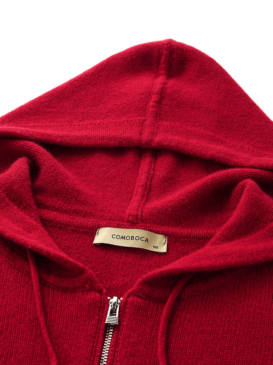 COMOBOCA 100% Cashmere Women's Knit Zip Cardigan Hoodie
