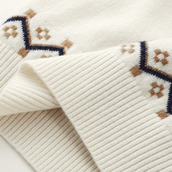 COMOBOCA 100% Wool Kids' Fair Isle Snowflake Round Neck Sweater