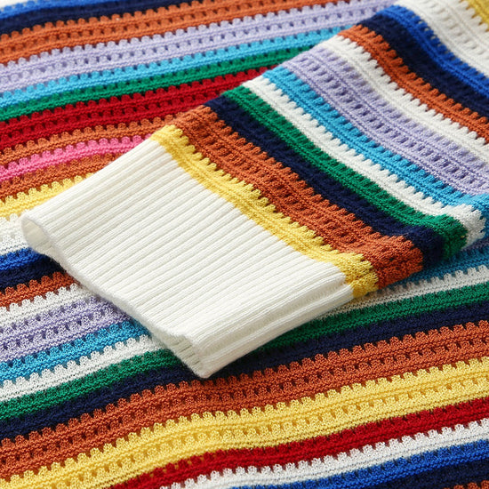 COMOBOCA Women's Ribbed Rainbow Striped Knit Cardigan