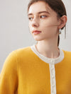 COMOBOCA 100% Cashmere Women's Contrast Trim Button Front Sweater