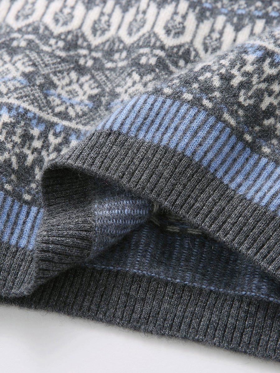 COMOBOCA 100% Cashmere Women's Fair Isle Round Neck Sweater