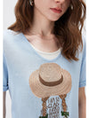 Women's mulberry Silk Knit Top with Patterned Jacquard & U-Neck