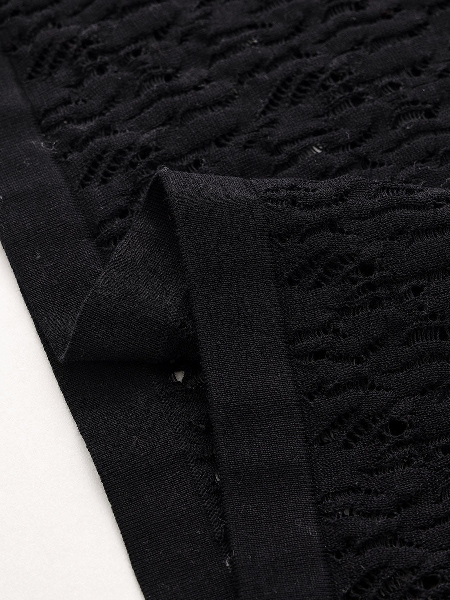 COMOBOCA Women's Openwork Round Neck Knit Sweater