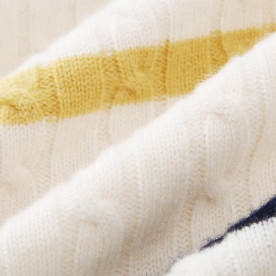 COMOBOCA 100% Wool Women's Colorful Striped Cable Knit Sweater