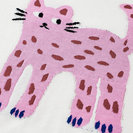 COMOBOCA Women's Leopard Cat Embroidered Knit T-Shirt