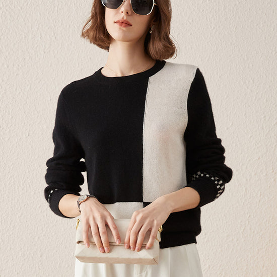 COMOBOCA BLACK 100% Cashmere Women's Round Neck Knit Sweater