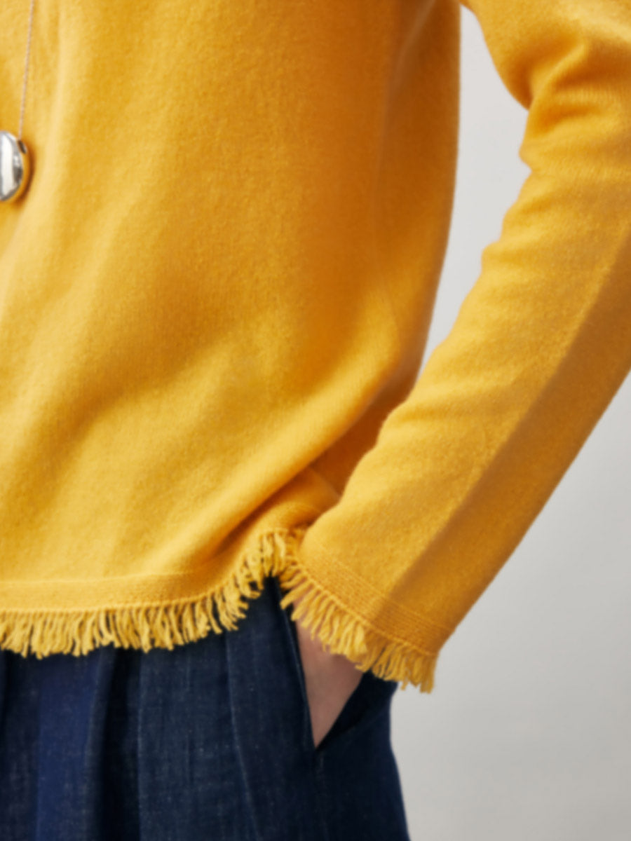 COMOBOCA 100% Cashmere Women's Fringed Hem Floral Sweater