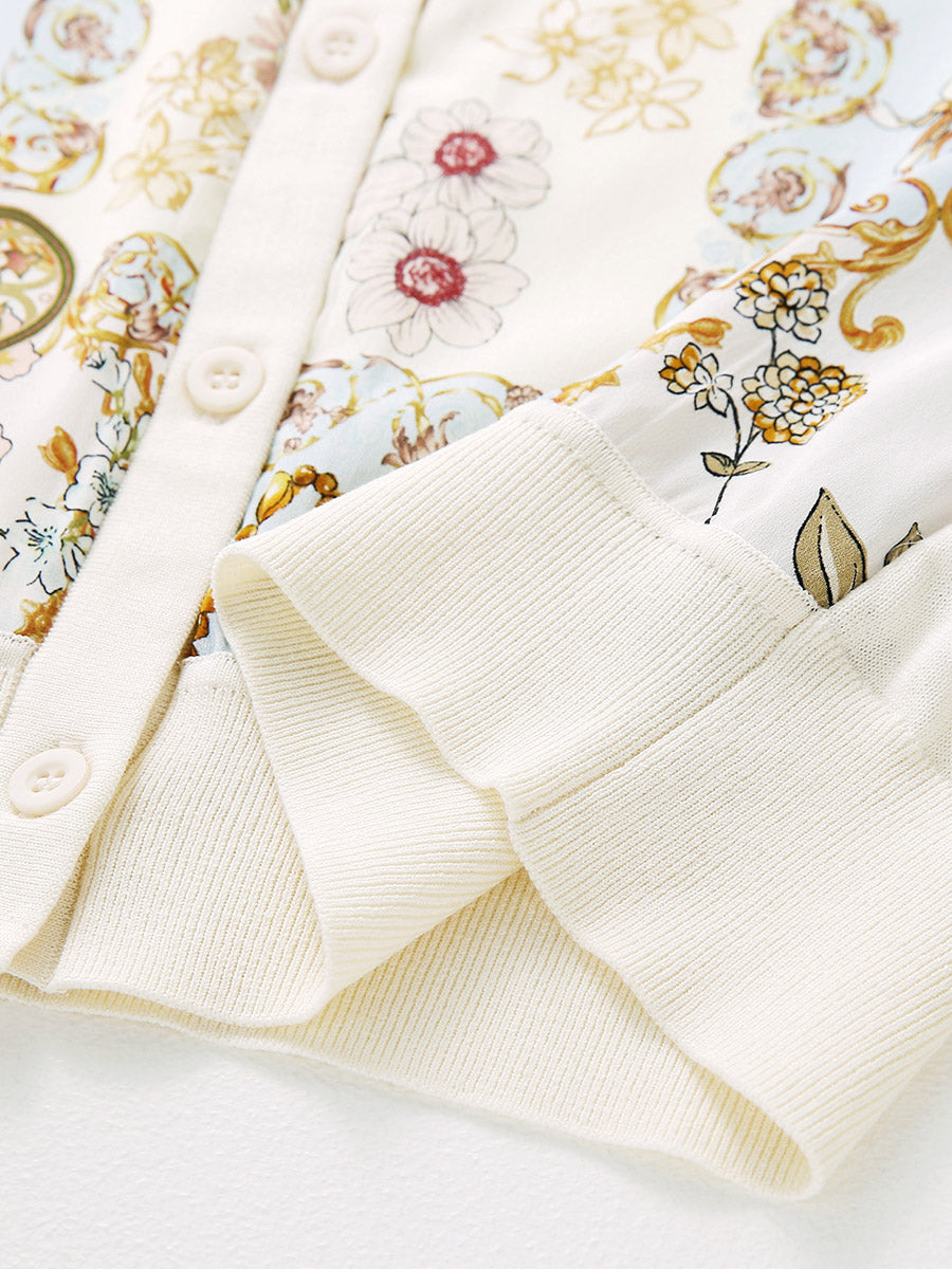 COMOBOCA Women's Printed Panel Knit Cardigan