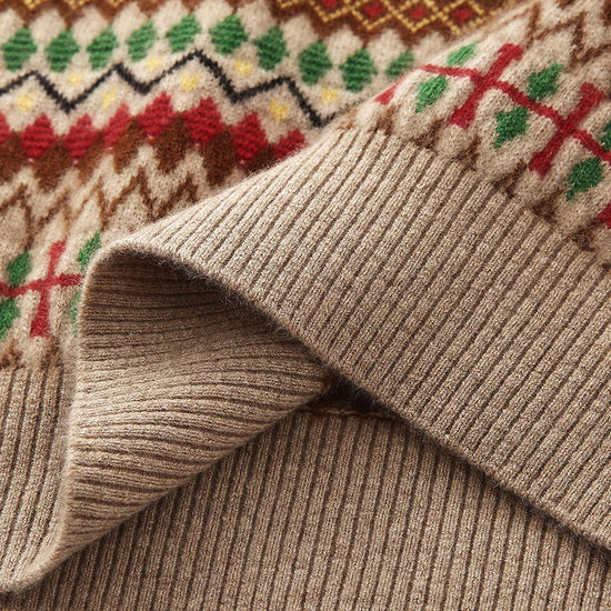 COMOBOCA 100% Cashmere Women's Fair Isle Round Neck Sweater