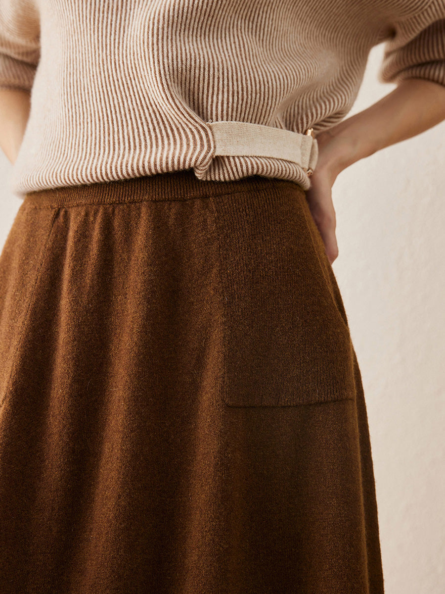 COMOBOCA 100% Cashmere Women's Knit Pleated Skirt