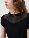 COMOBOCA Women's Waffle Knit Cap Sleeve T-Shirt with Sheer Yoke