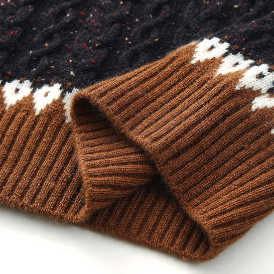 COMOBOCA 100% Cashmere Women's Cable Fair Isle Turtleneck Sweater