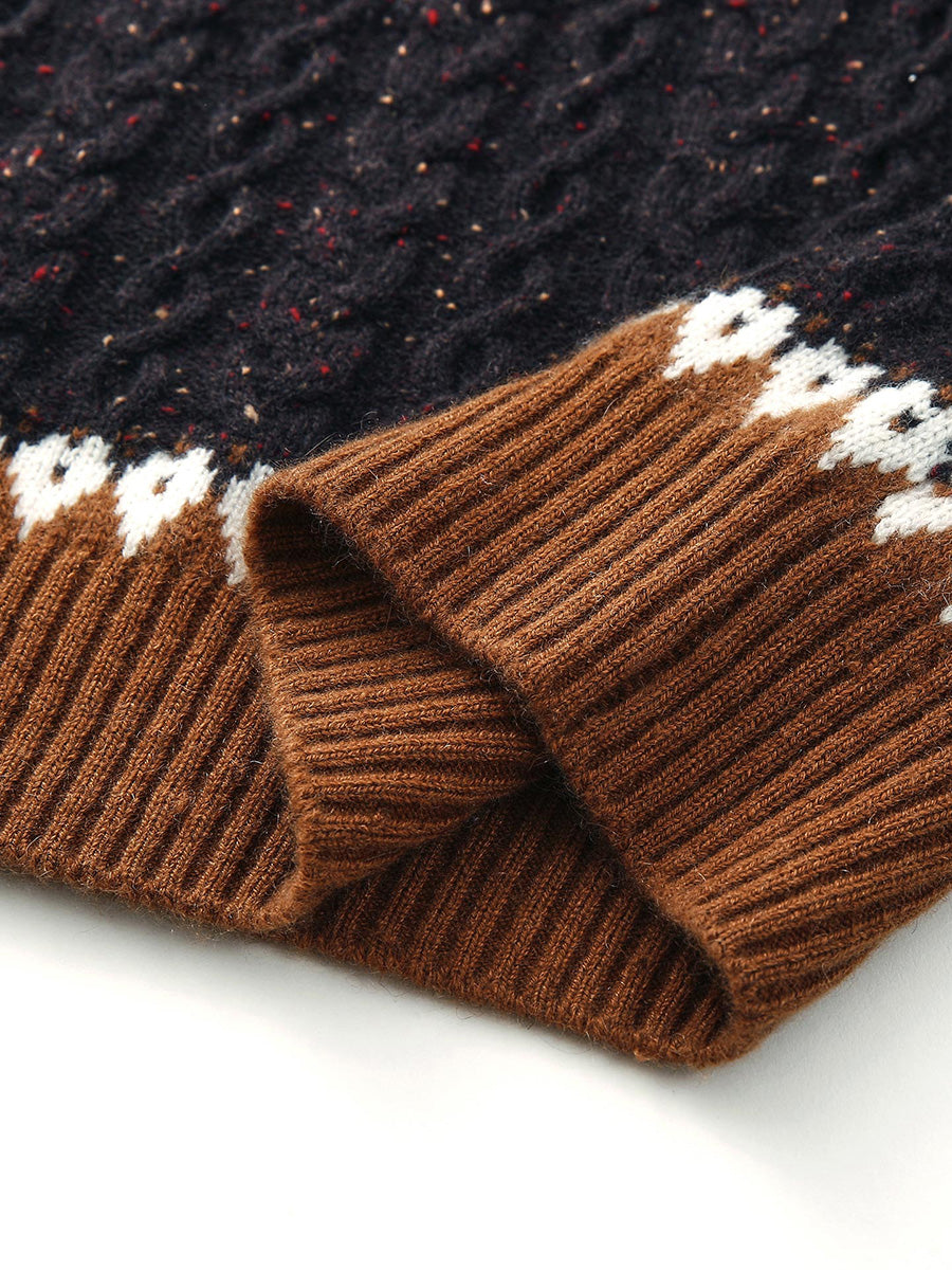 COMOBOCA 100% Cashmere Women's Cable Fair Isle Turtleneck Sweater
