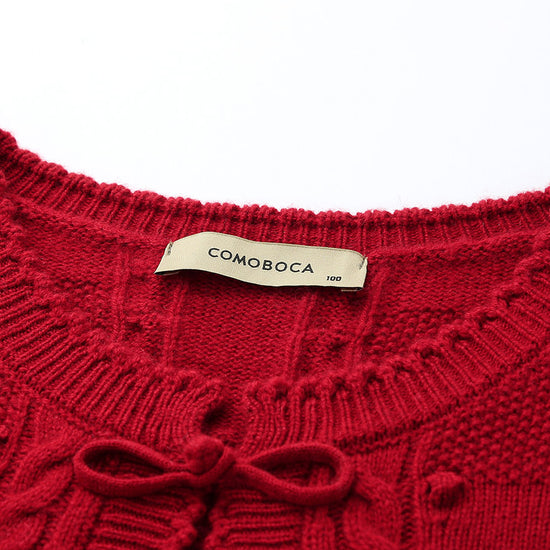 COMOBOCA 100% Cashmere Women's Bow Detailing Cable Knit Vest