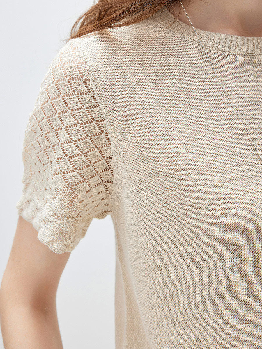 COMOBOCA Women's Lace Trim Knit T-Shirt