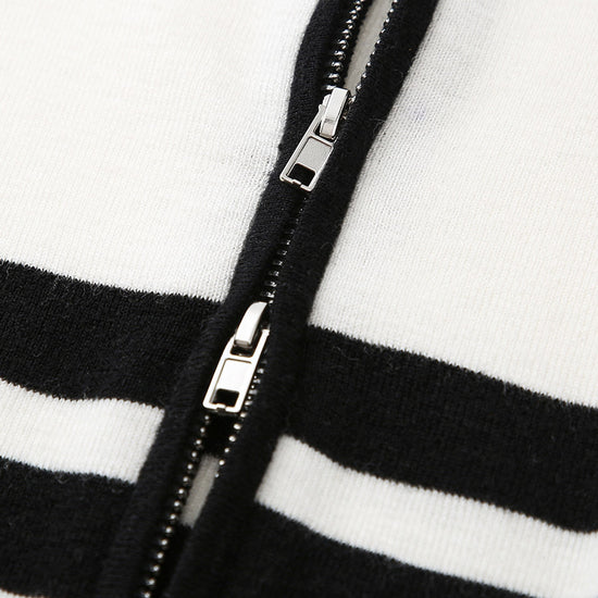 COMOBOCA 100% Wool Women's Striped Zip-Up Cardigan